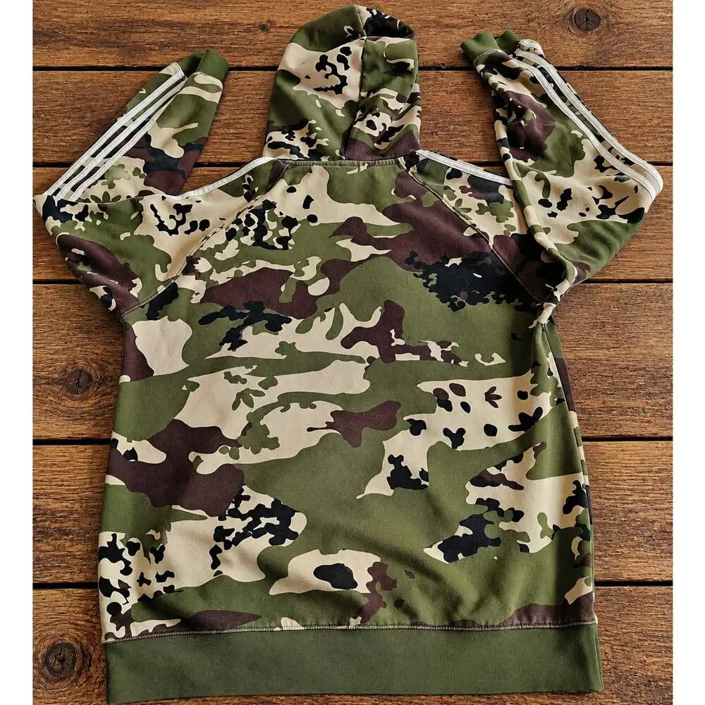 Adidas Originals Hoodie Mens M Green Brown Tan Camo Trefoil Pullover 3 Stripes